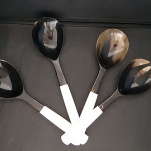 Couverts à salade en corne de buffle et laque ou bois