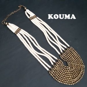 Collier Plastron Blanc et bronze Kouma