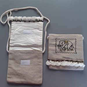 Sac bandoulière jute à rabats décor éléphant