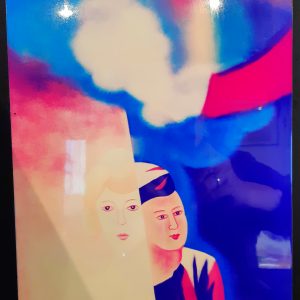 Vieille affiche en bois laqué