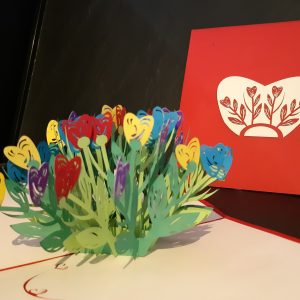 Carte Pop up: Bouquets de coeurs