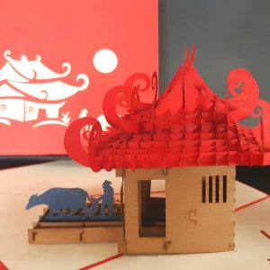 Carte pop up 3D Pagode et Buffle